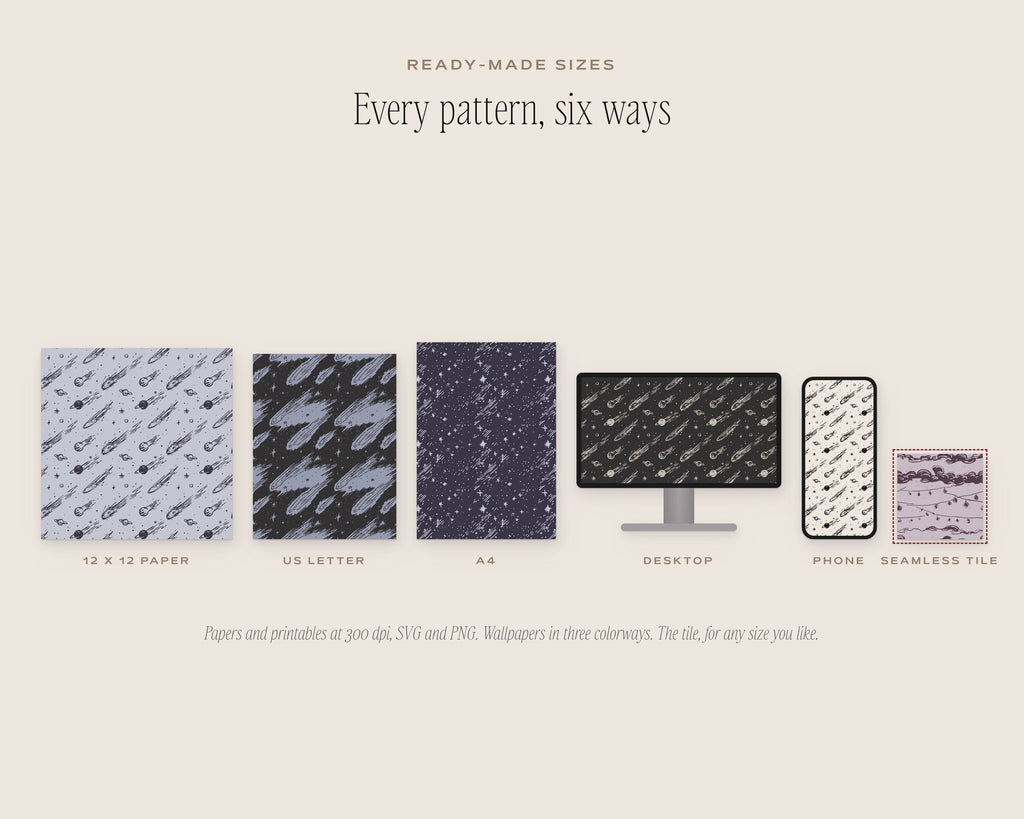 Night Sky Seamless Pattern Bundle, six sizes