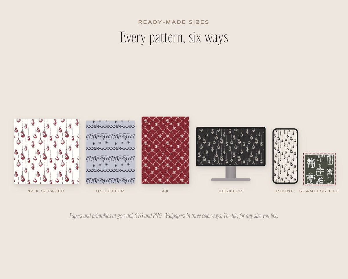 Winter Holiday Seamless Pattern Bundle, six sizes