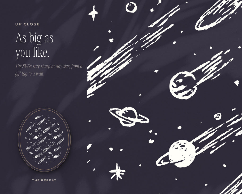 Night Sky Seamless Pattern Bundle, up close