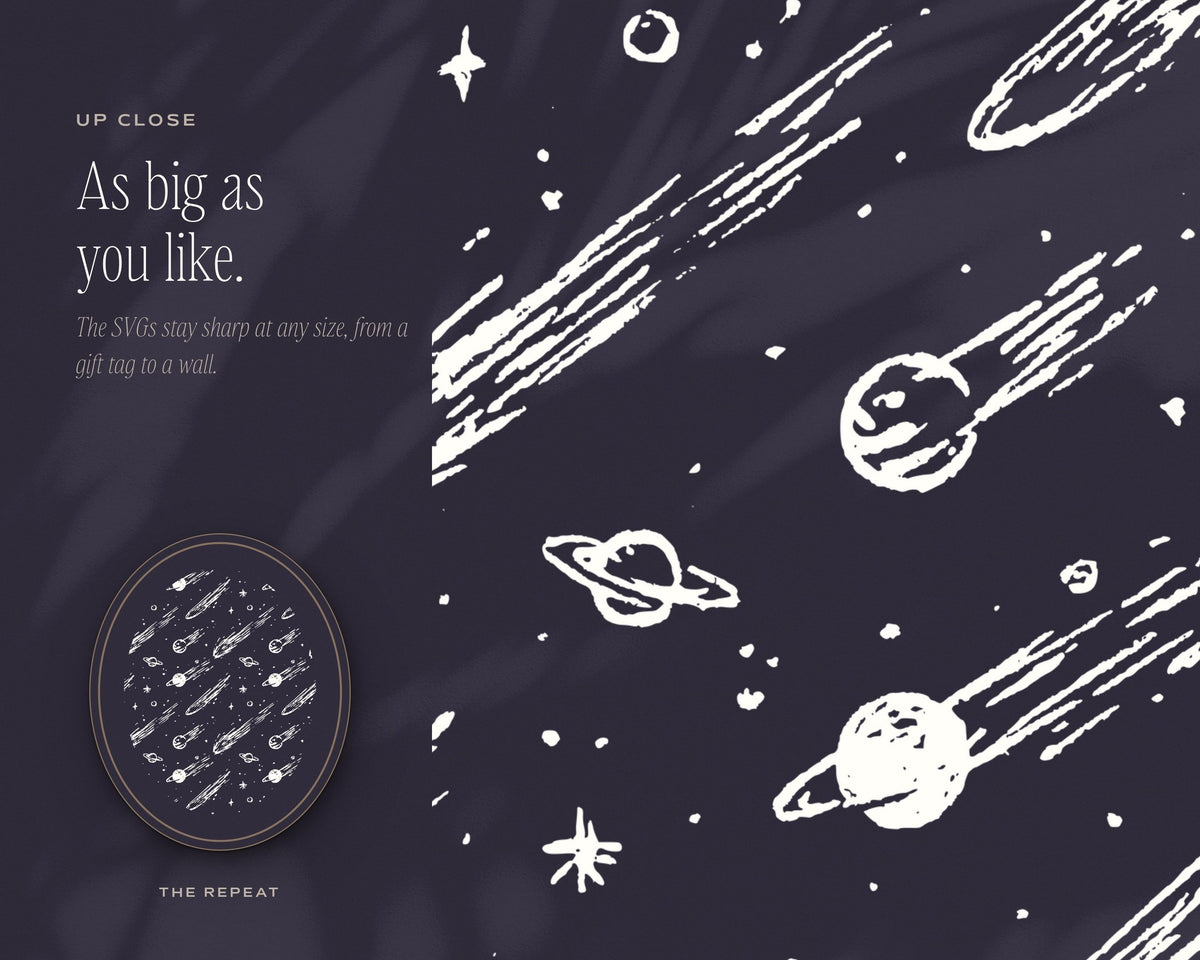 Night Sky Seamless Pattern Bundle, up close