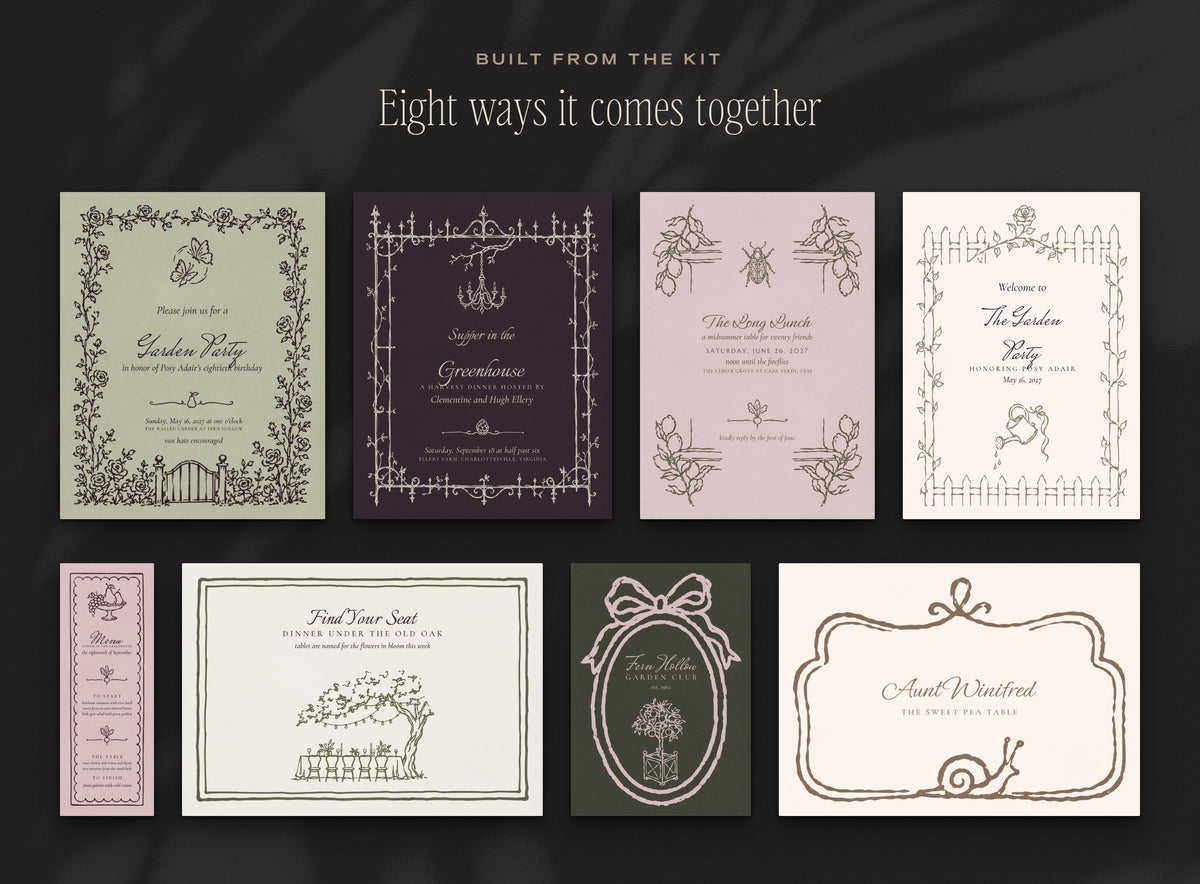 The Garden Soiree Invitation & Sign Builder Kit, built from the kit