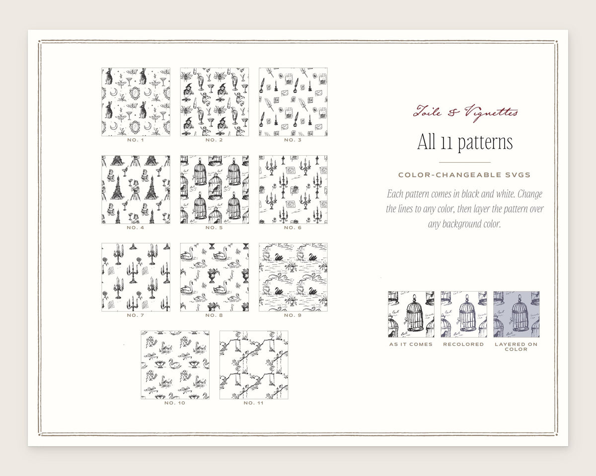 Toile & Vignettes Seamless Pattern Bundle, all the patterns