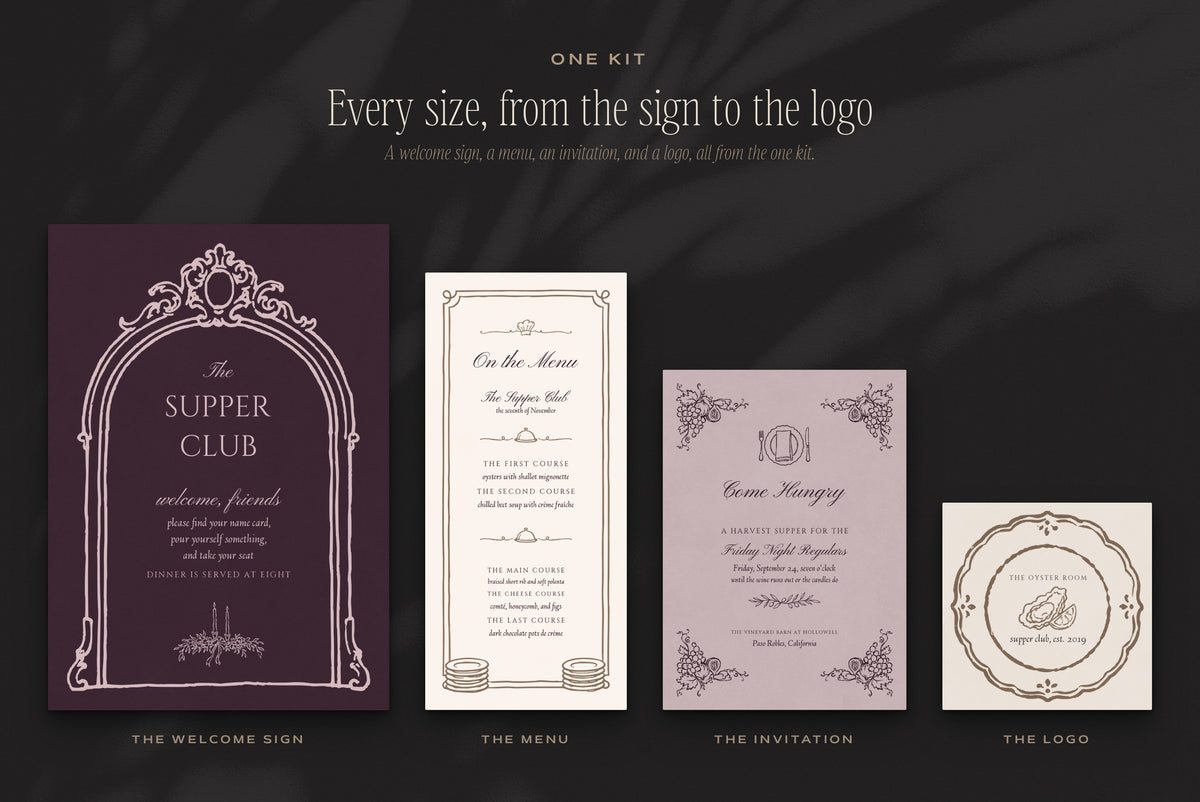 The Supper Club Invitation & Sign Builder Kit, every size