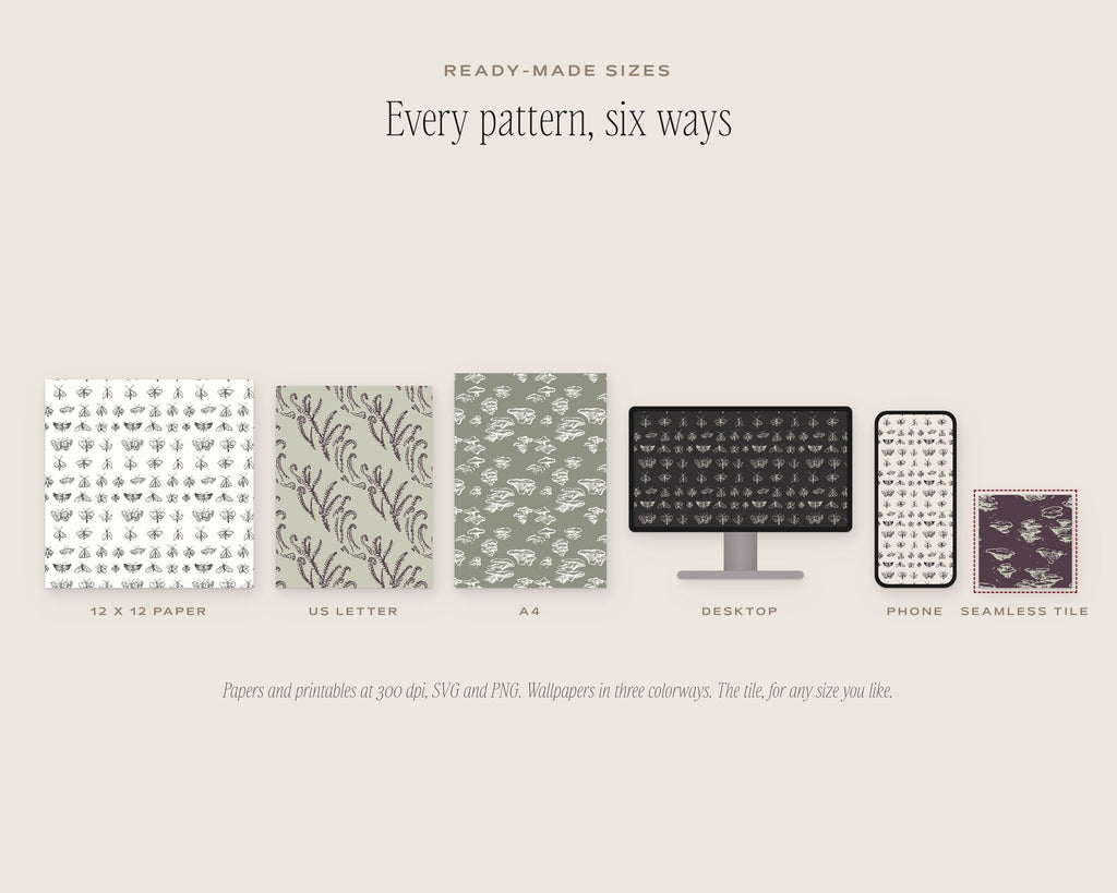 Garden & Woodland Seamless Pattern Bundle, six sizes