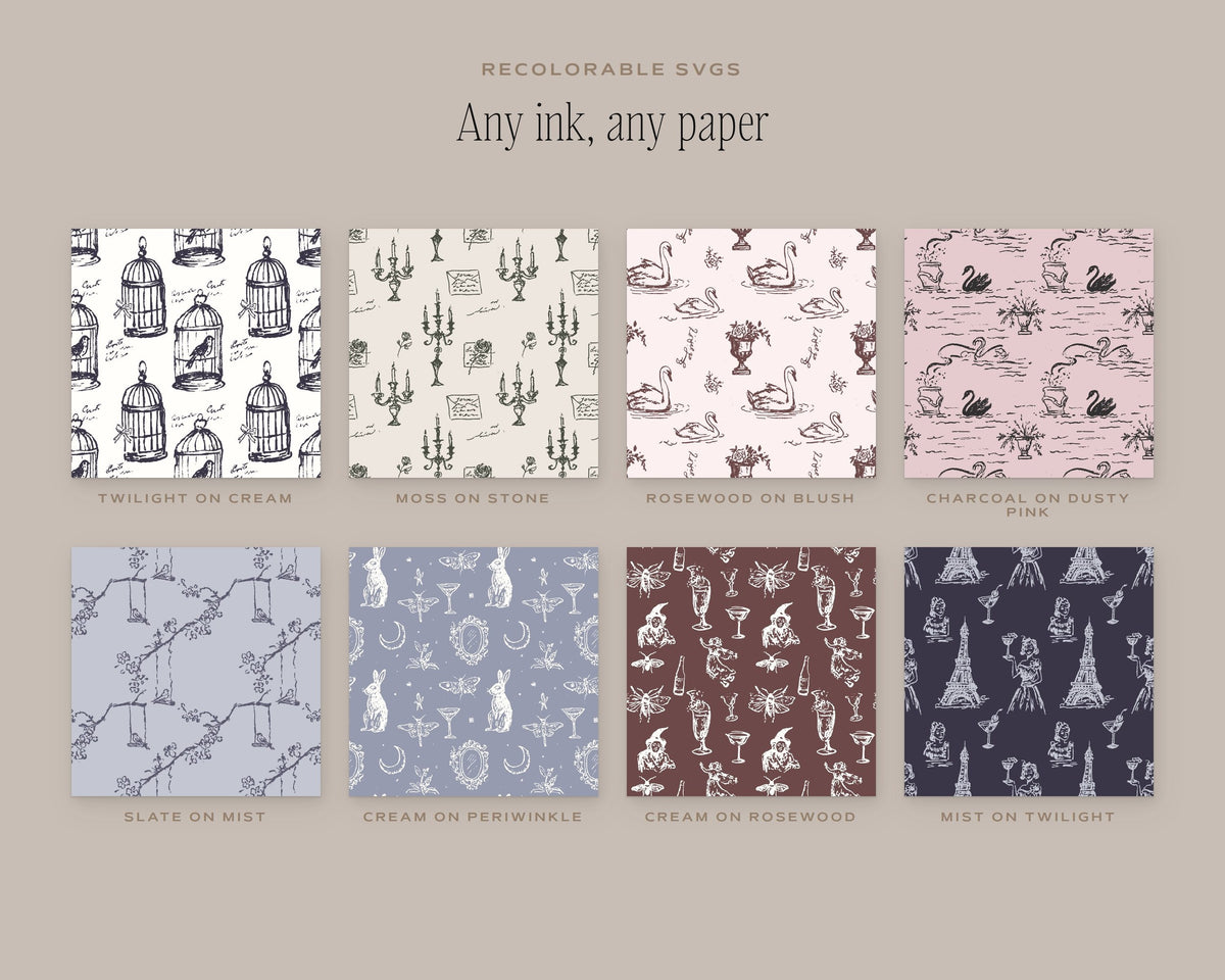 Toile & Vignettes Seamless Pattern Bundle, any ink, any paper
