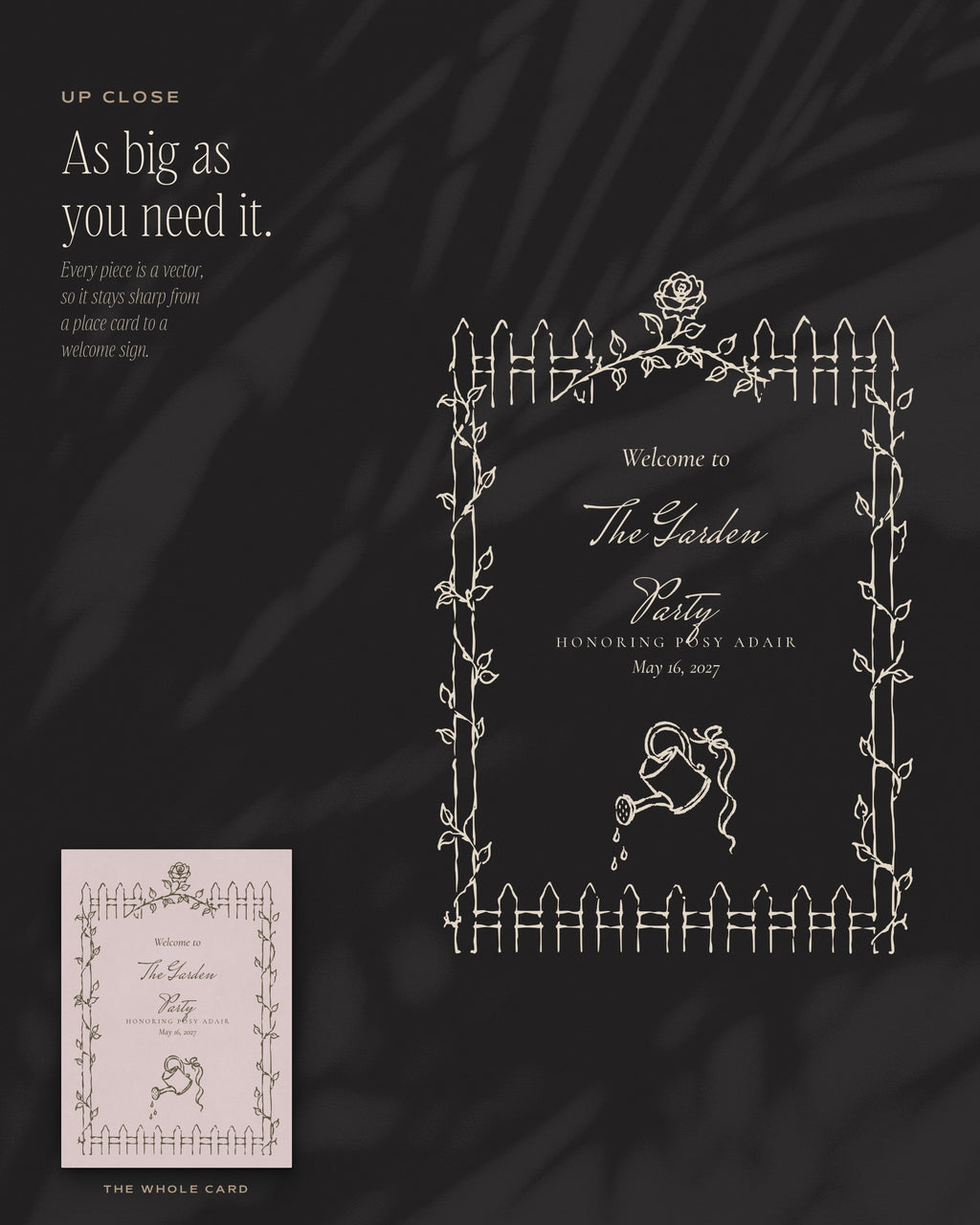 The Garden Soiree Invitation & Sign Builder Kit, up close