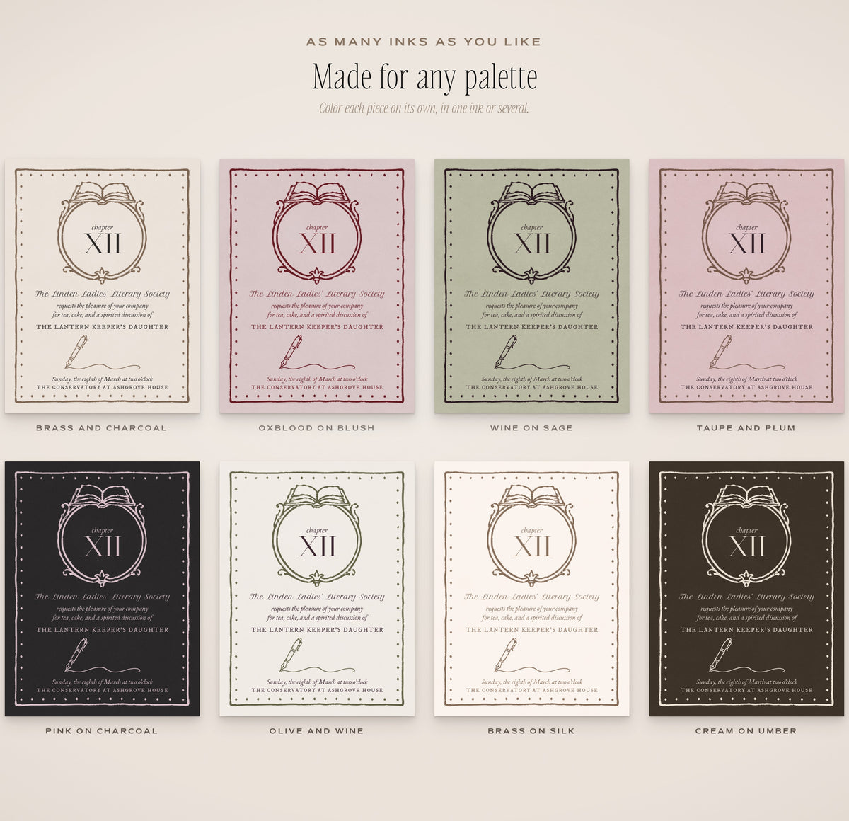 The Book Club Invitation & Sign Builder Kit, any palette