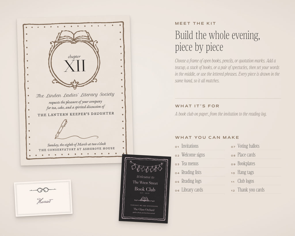 The Book Club Invitation & Sign Builder Kit, introduction