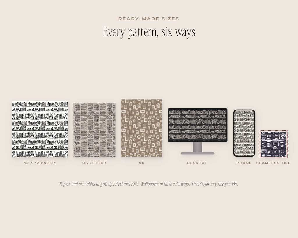 Library & Letters Seamless Pattern Bundle, six sizes
