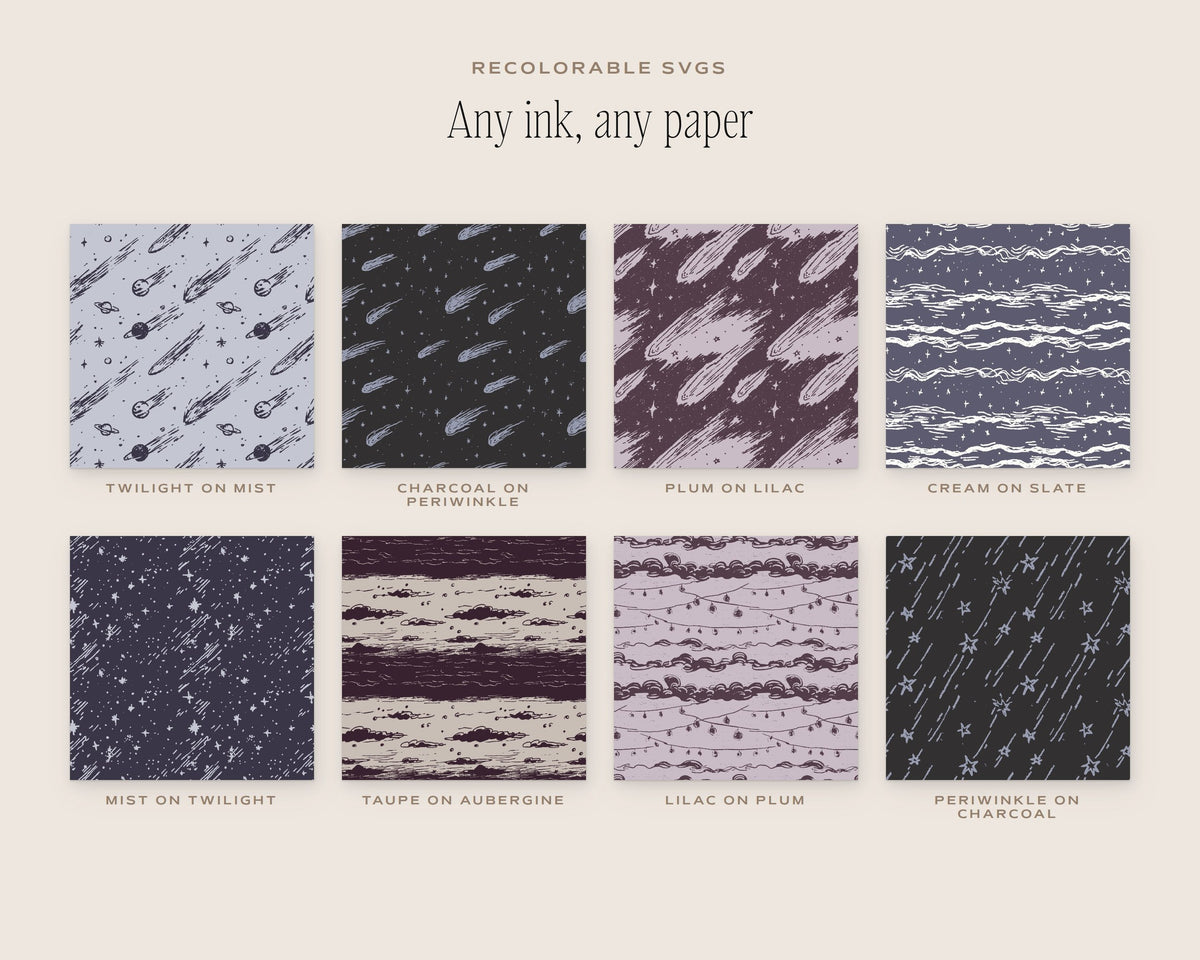 Night Sky Seamless Pattern Bundle, any ink, any paper