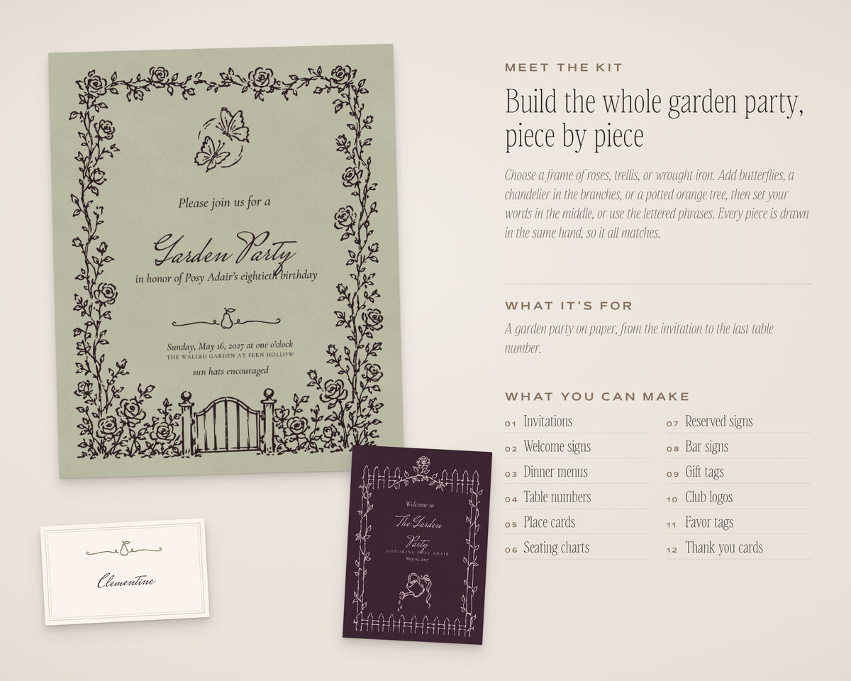 The Garden Soiree Invitation & Sign Builder Kit, introduction