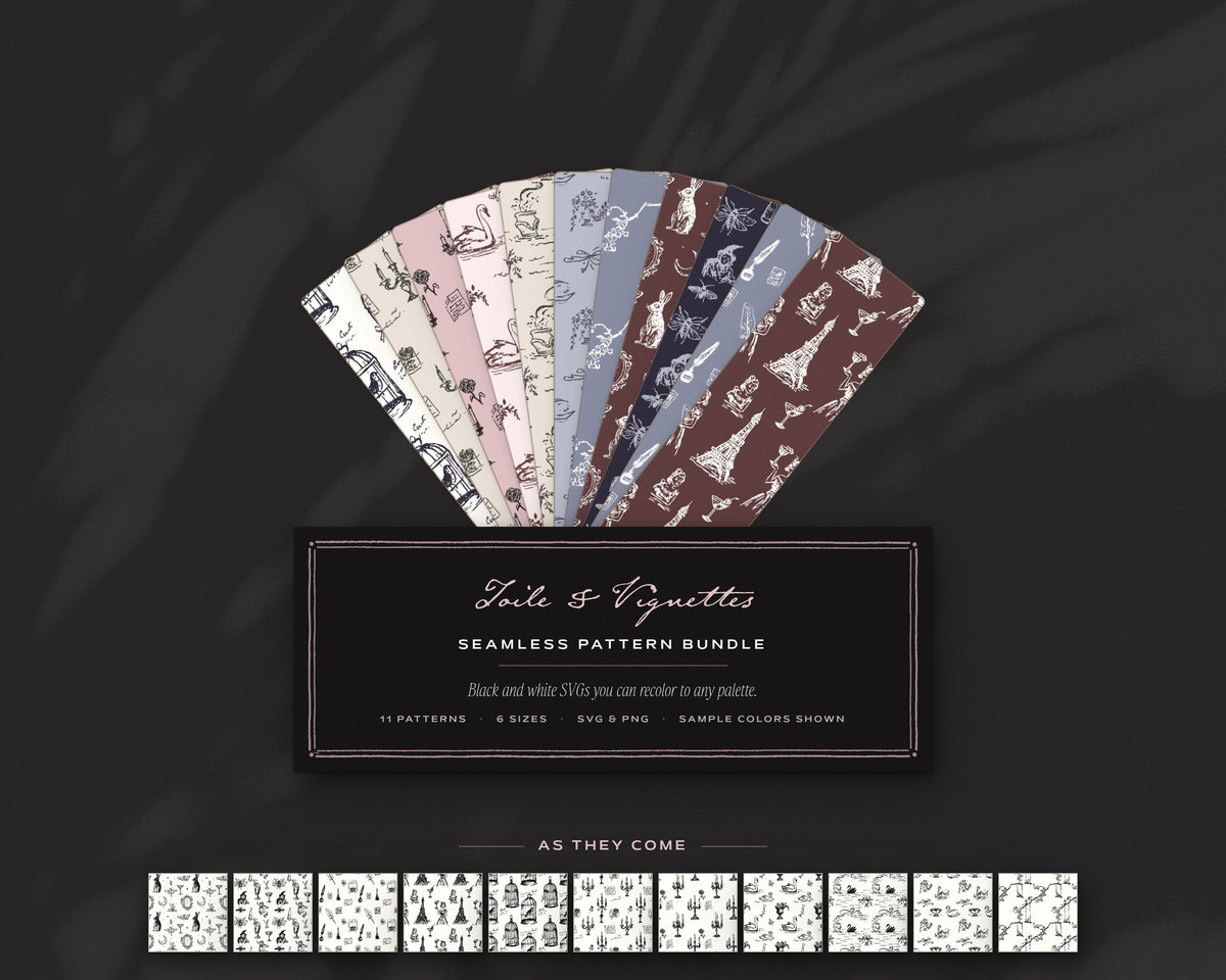 Toile & Vignettes Seamless Pattern Bundle, the fan