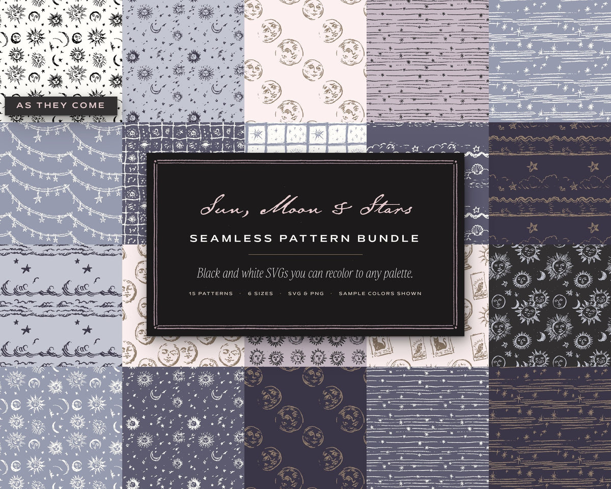 Sun, Moon & Stars Seamless Pattern Bundle, cover