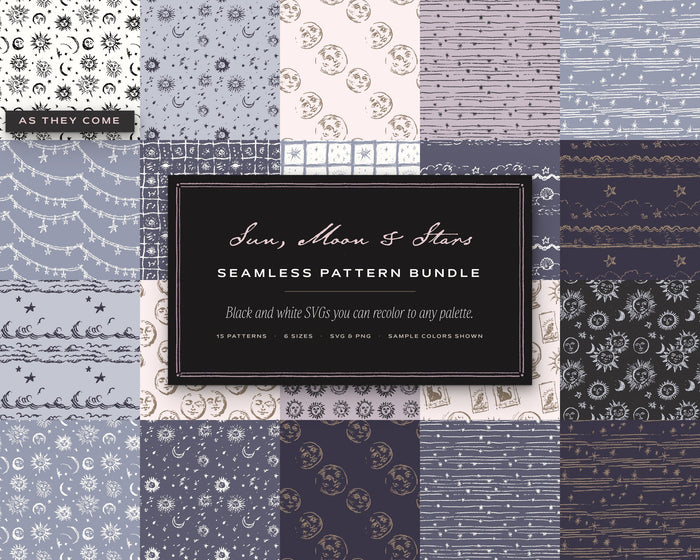 Sun, Moon & Stars Seamless Pattern Bundle