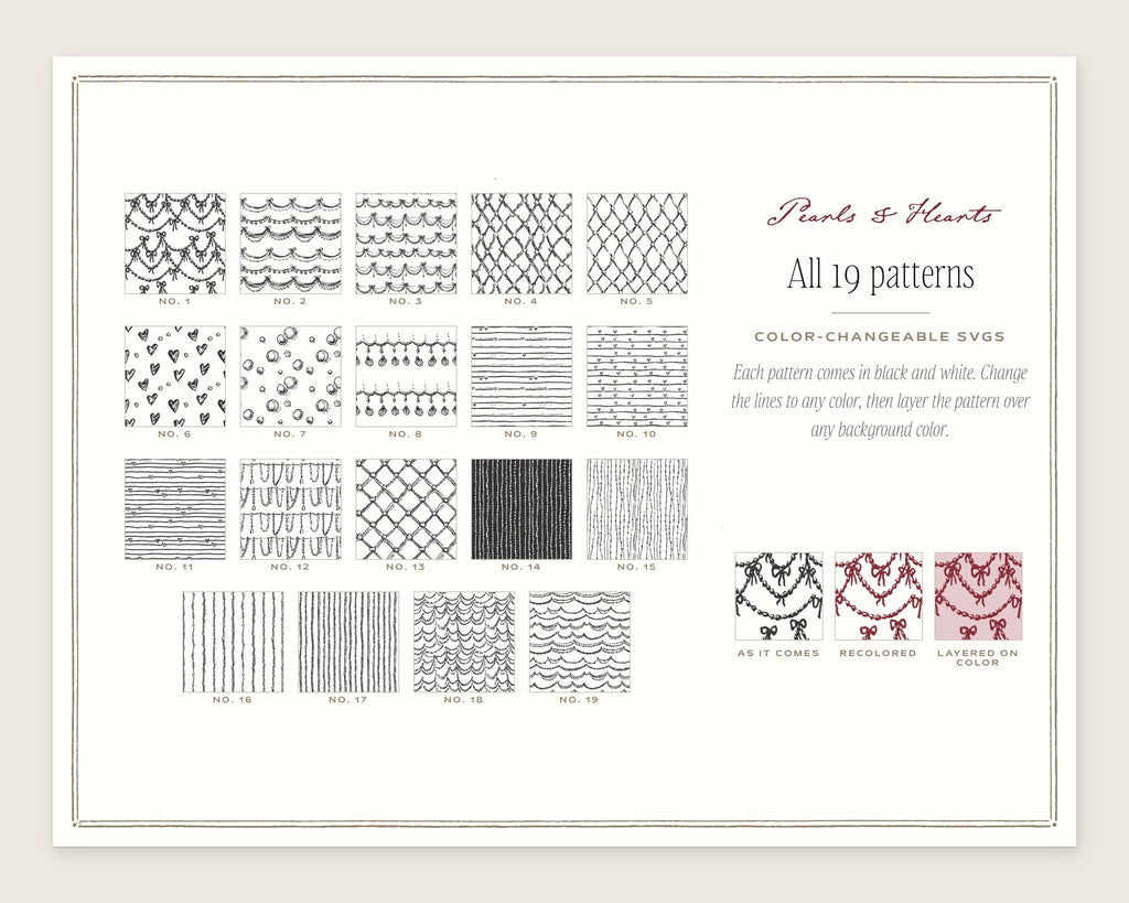 Pearls & Hearts Seamless Pattern Bundle, all the patterns