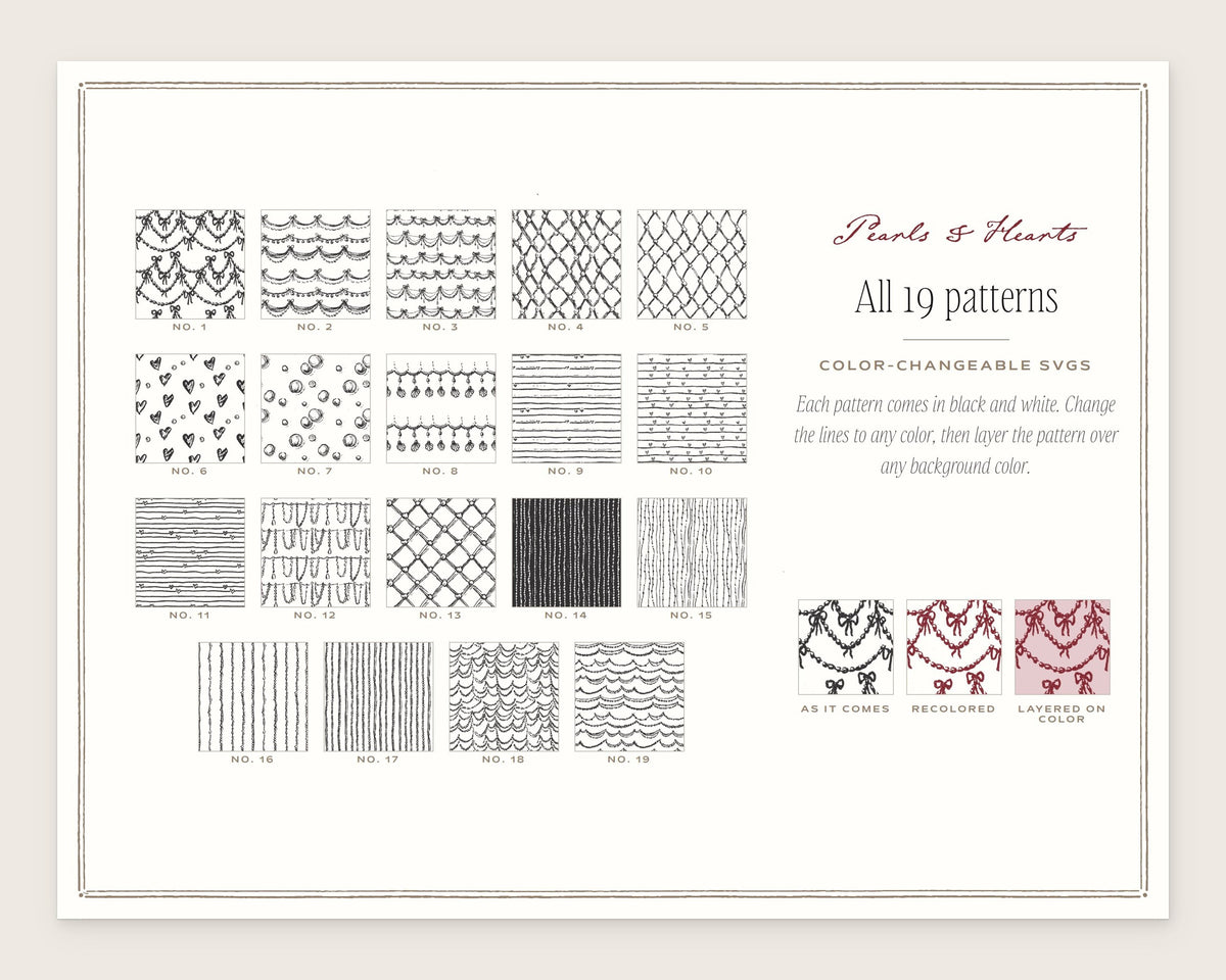 Pearls & Hearts Seamless Pattern Bundle, all the patterns