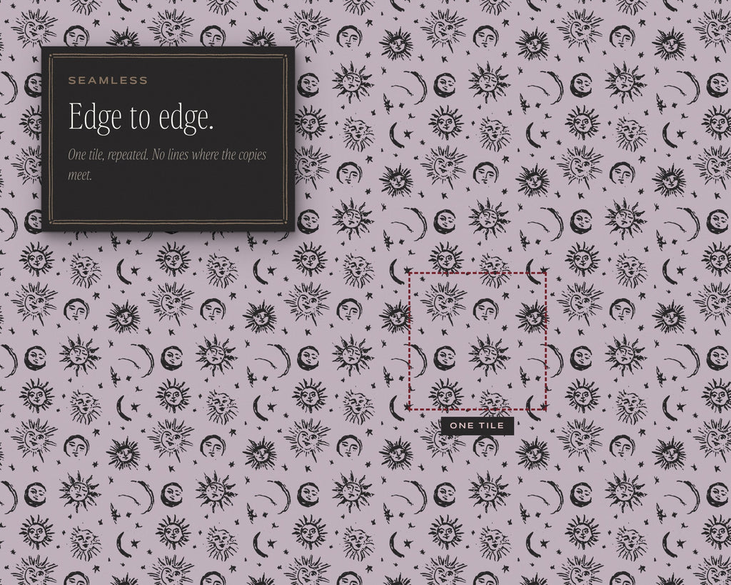 Sun, Moon & Stars Seamless Pattern Bundle, edge to edge