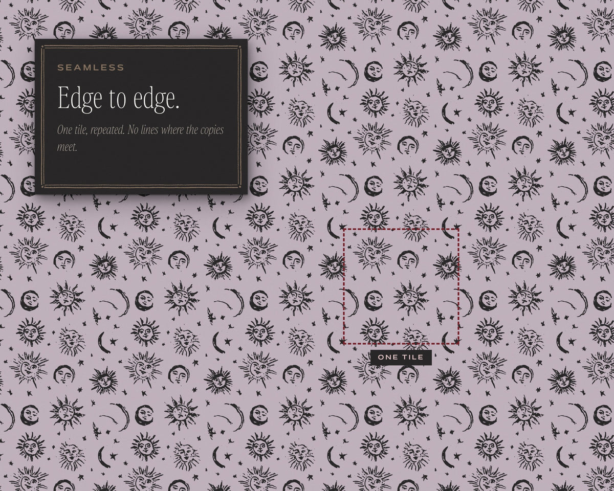 Sun, Moon & Stars Seamless Pattern Bundle, edge to edge