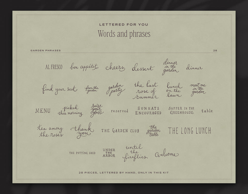The Garden Soiree Invitation & Sign Builder Kit, words and phrases