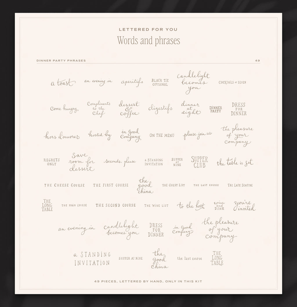 The Supper Club Invitation & Sign Builder Kit, words and phrases