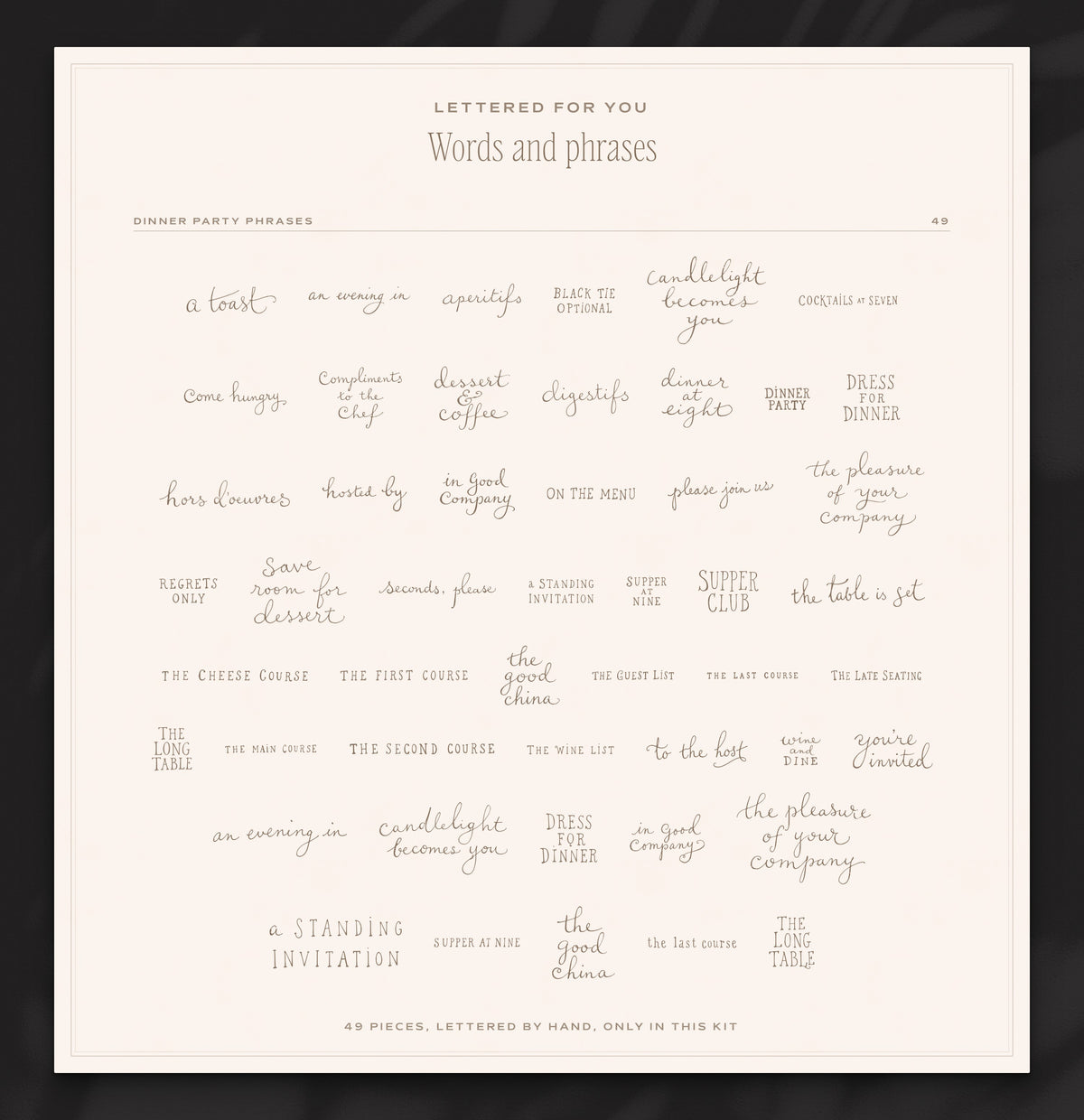 The Supper Club Invitation & Sign Builder Kit, words and phrases