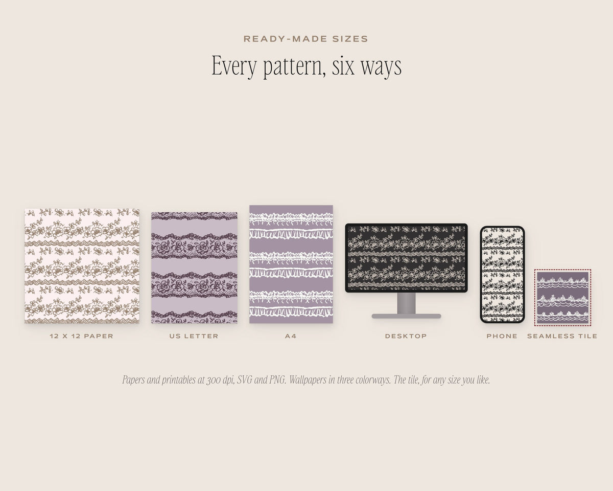 Lace & Trims Seamless Pattern Bundle, six sizes