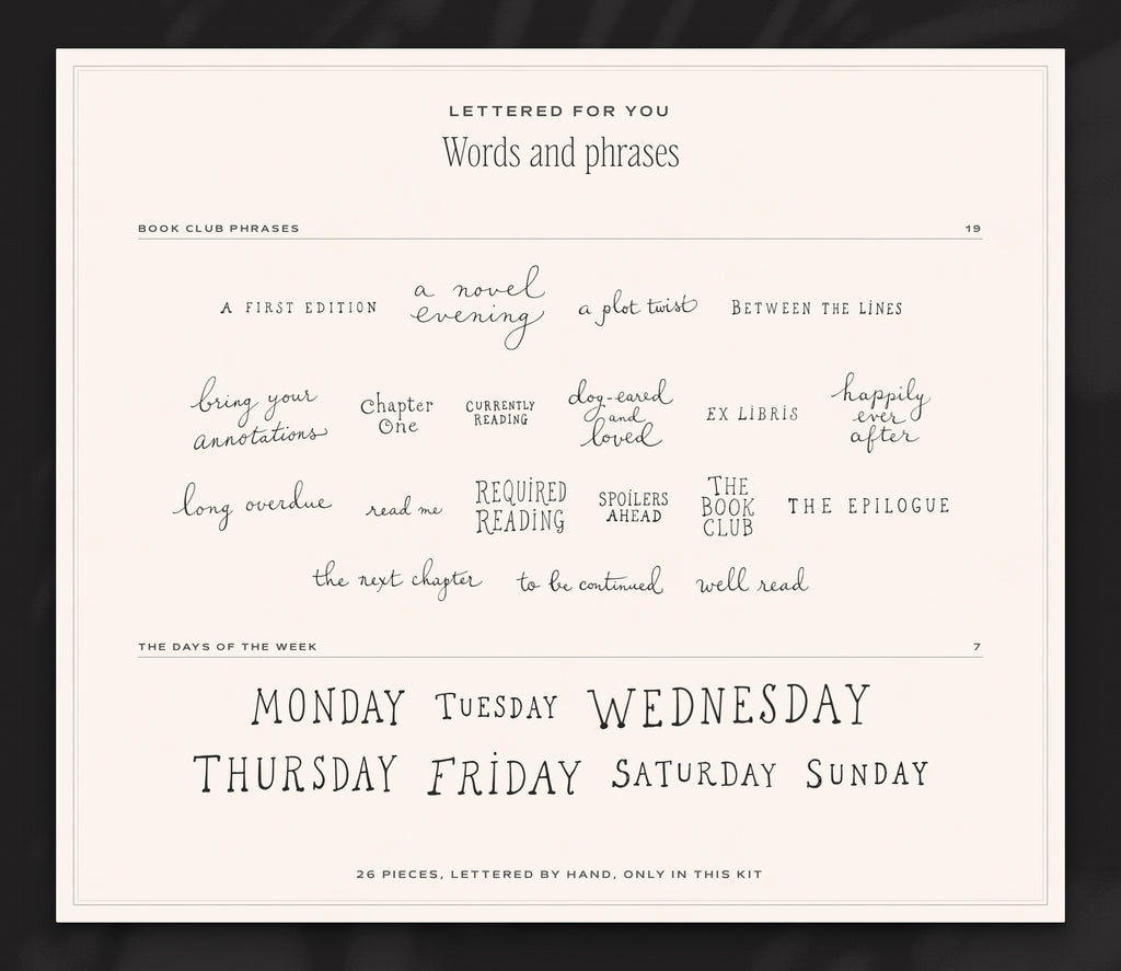 The Book Club Invitation & Sign Builder Kit, words and phrases