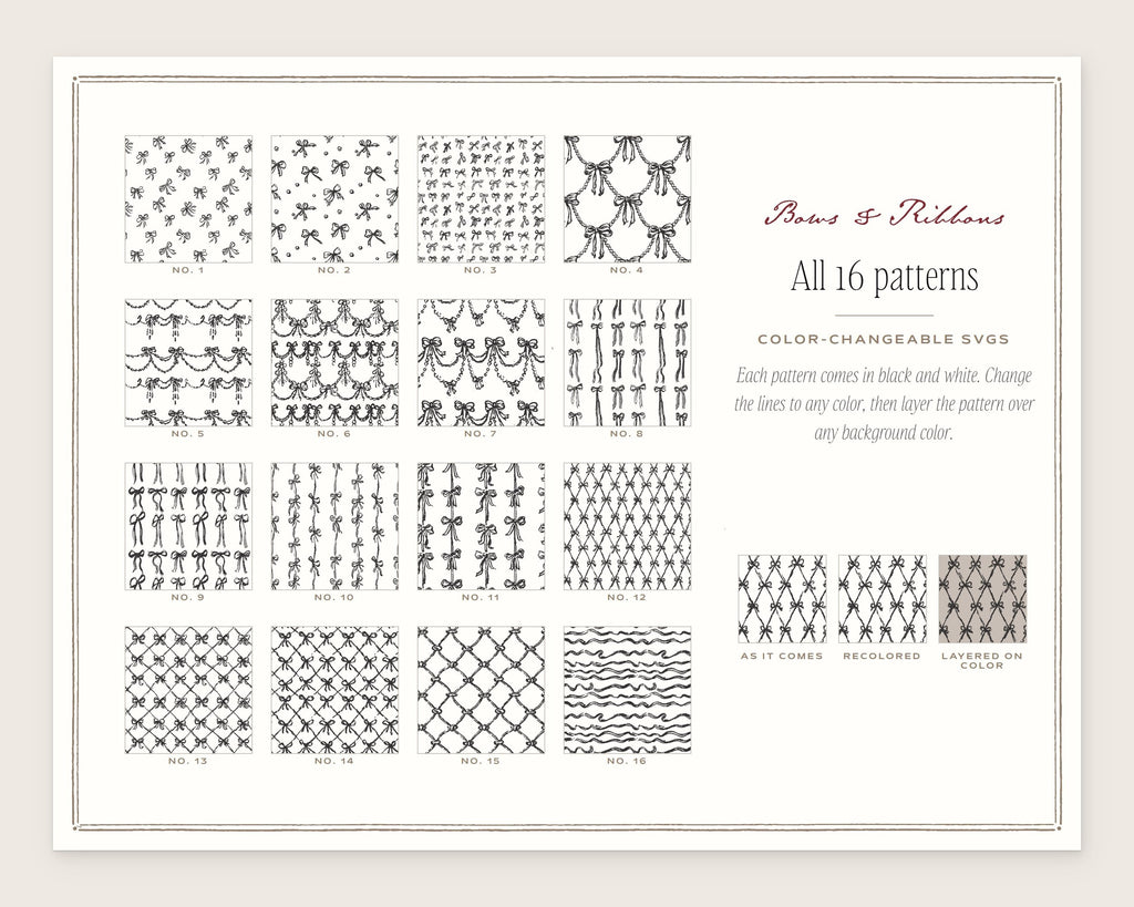 Bows & Ribbons Seamless Pattern Bundle, all the patterns