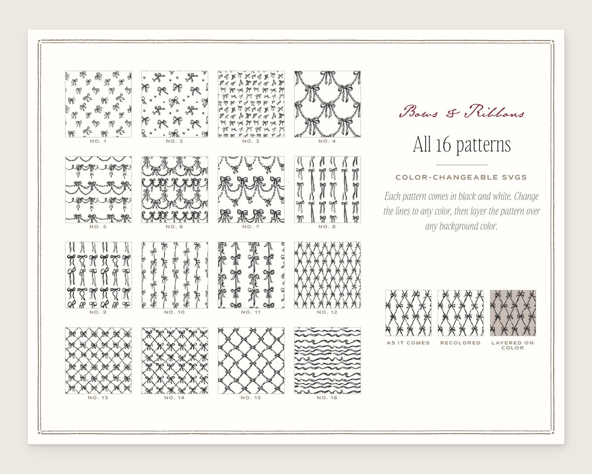 Bows & Ribbons Seamless Pattern Bundle, all the patterns