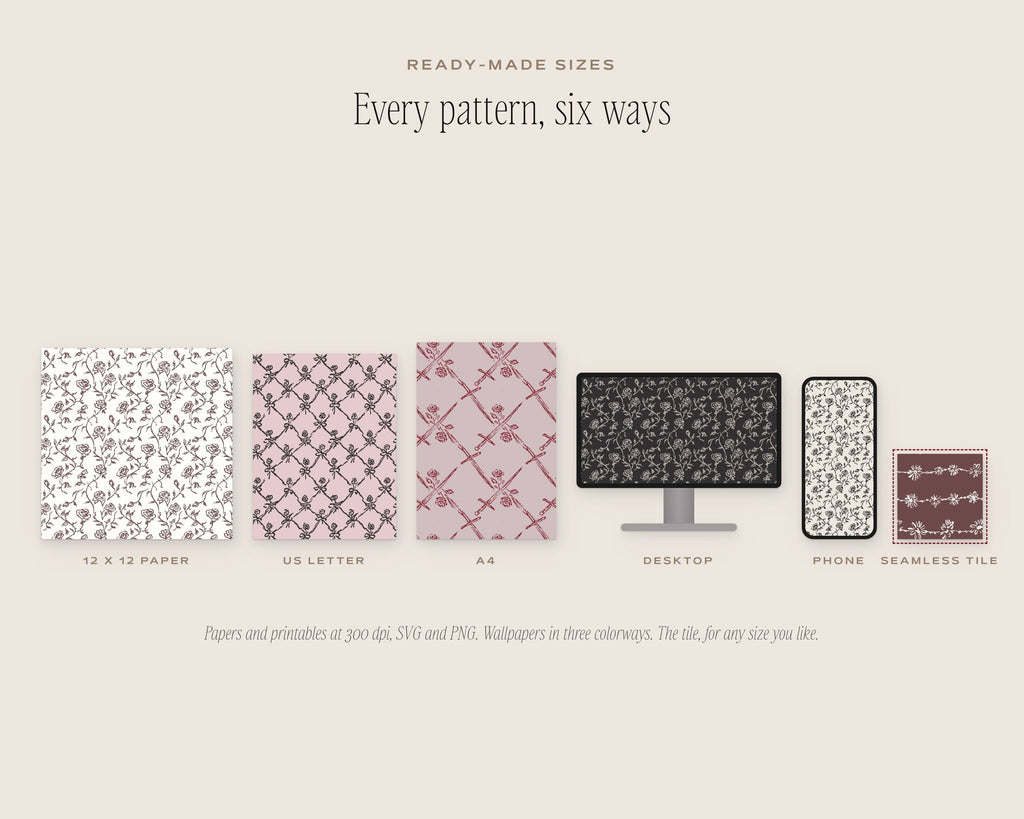 Roses & Florals Seamless Pattern Bundle, six sizes