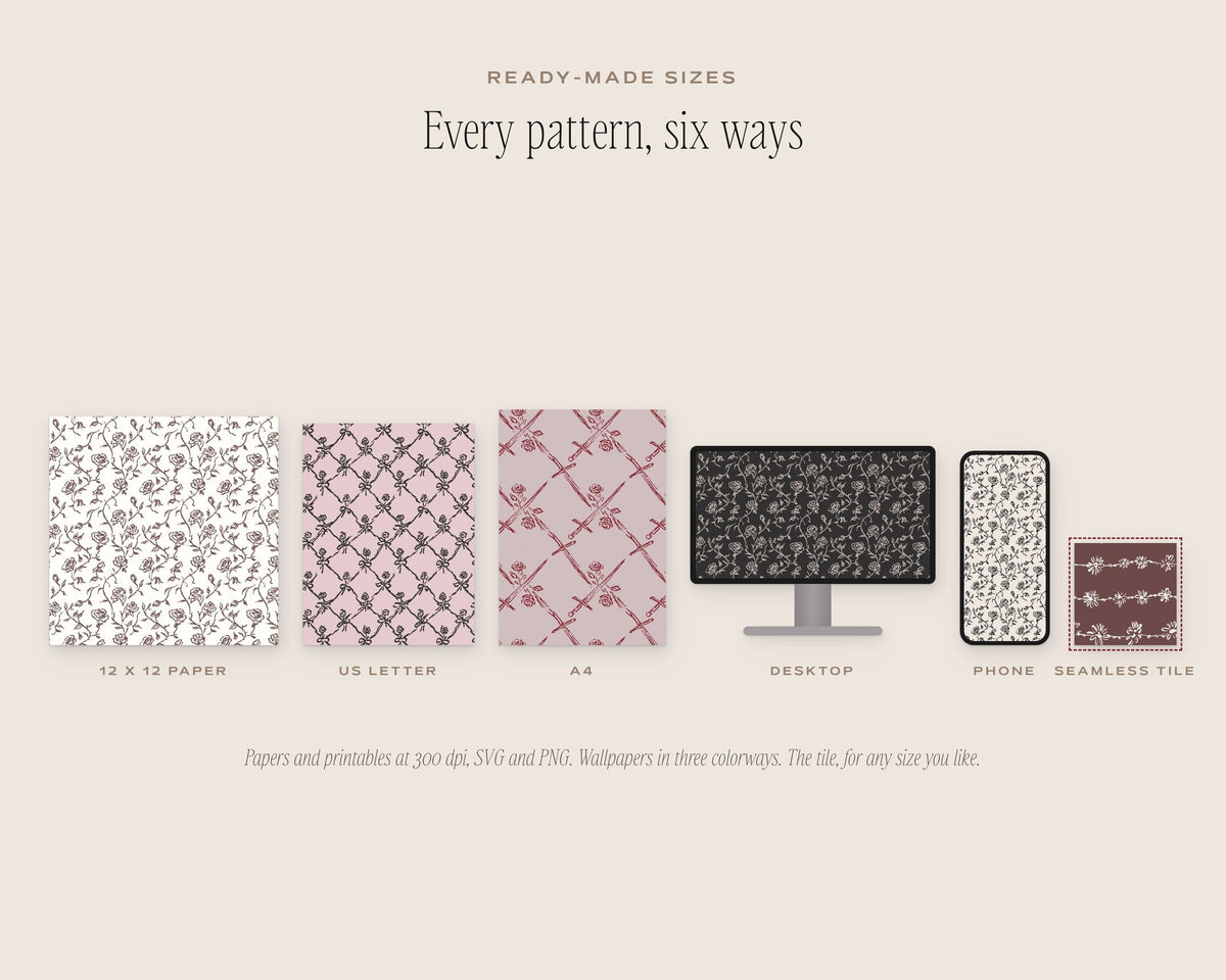 Roses & Florals Seamless Pattern Bundle, six sizes