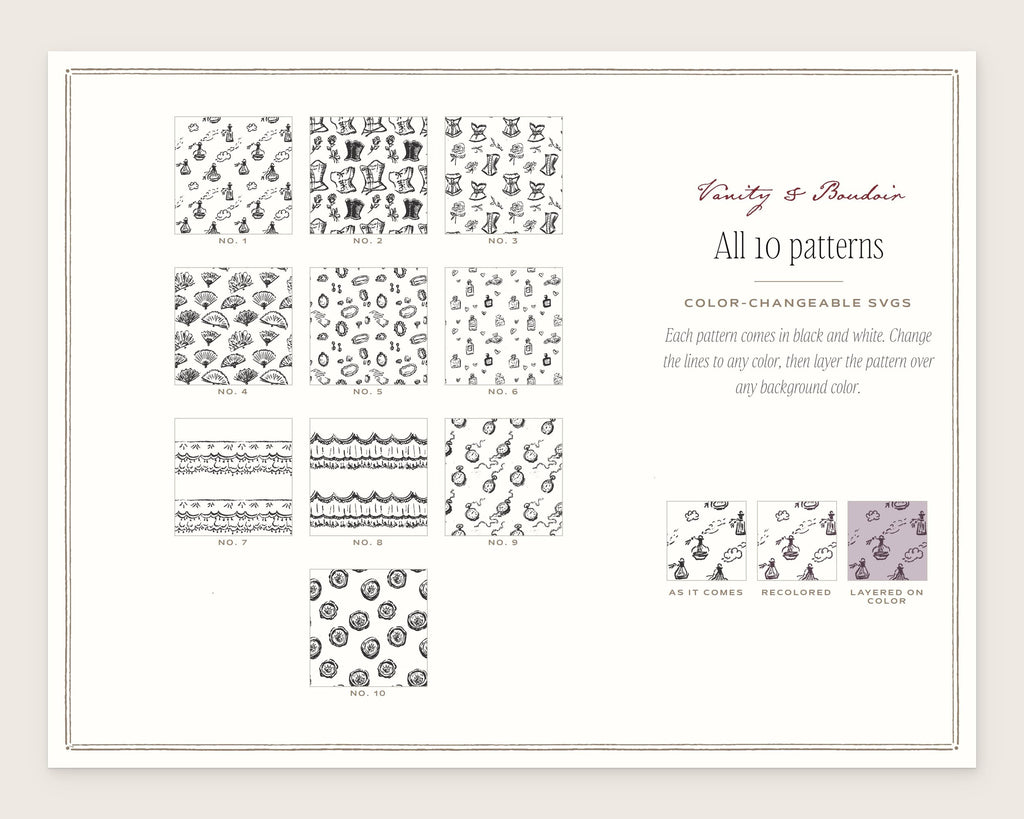 Vanity & Boudoir Seamless Pattern Bundle, all the patterns