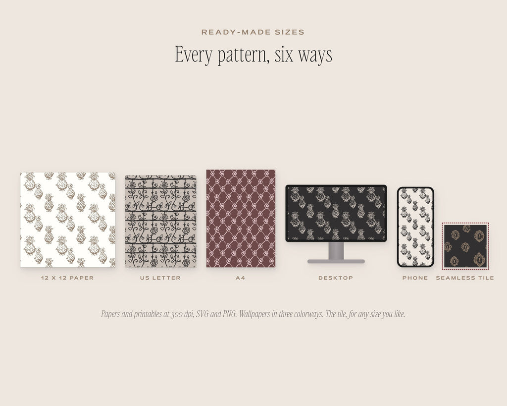 Damask & Ironwork Seamless Pattern Bundle, six sizes