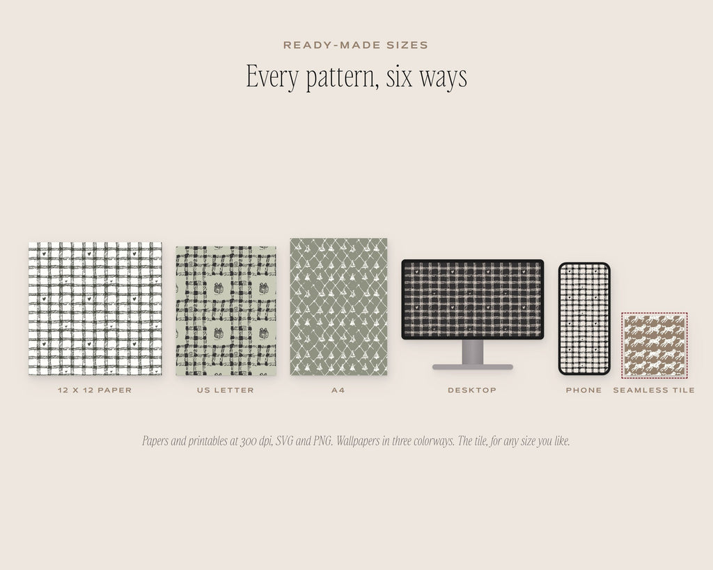 Gingham & Checks Seamless Pattern Bundle, six sizes