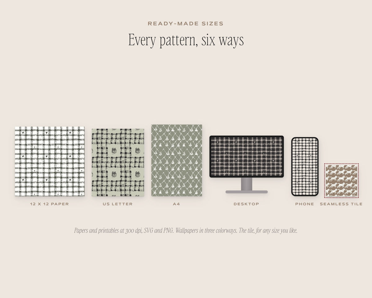 Gingham & Checks Seamless Pattern Bundle, six sizes