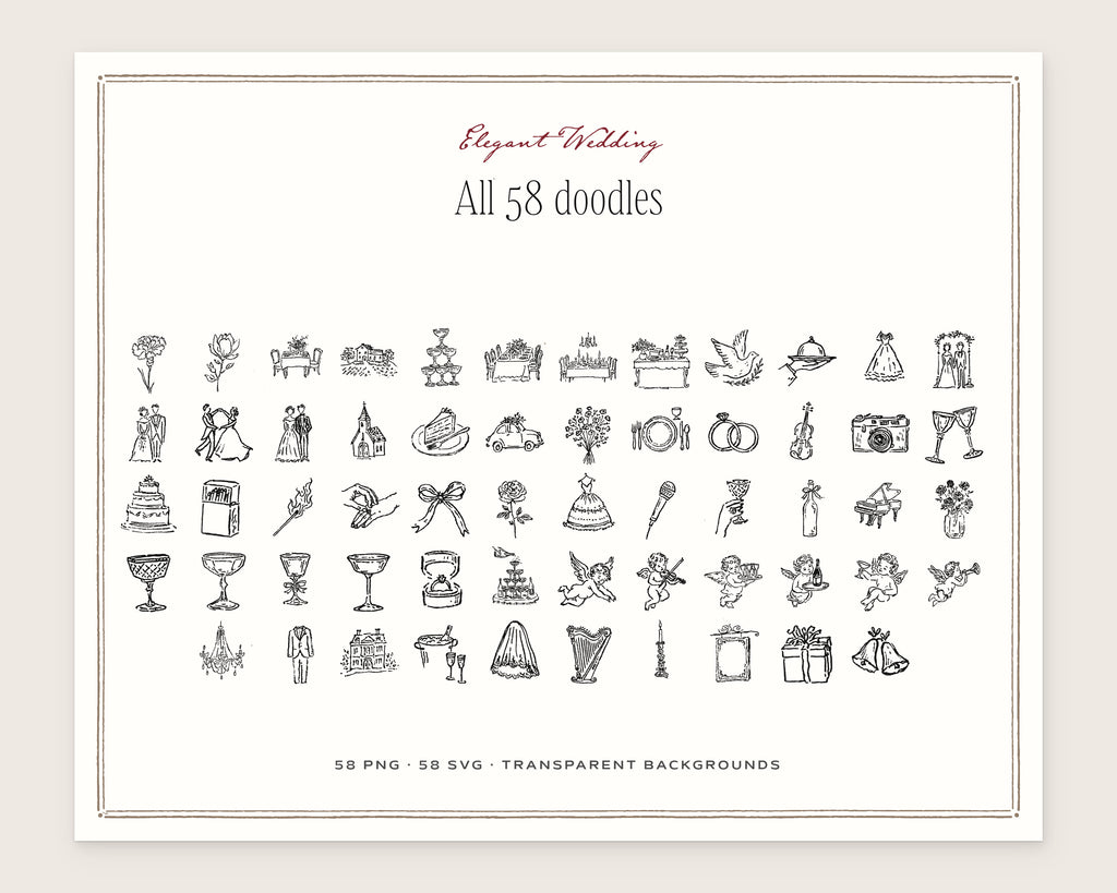 Elegant Wedding Doodle Pack, everything in the set