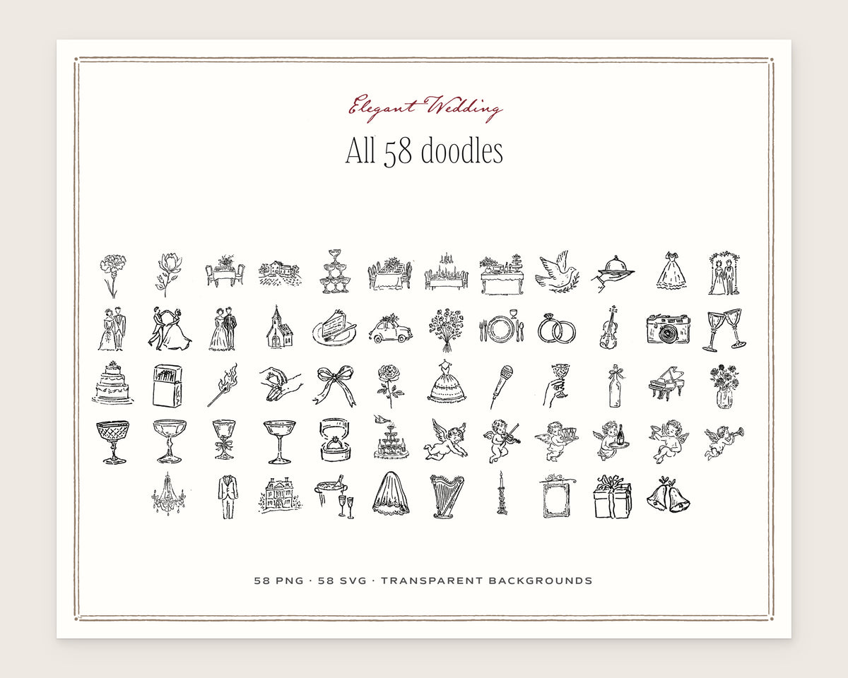 Elegant Wedding Doodle Pack, everything in the set