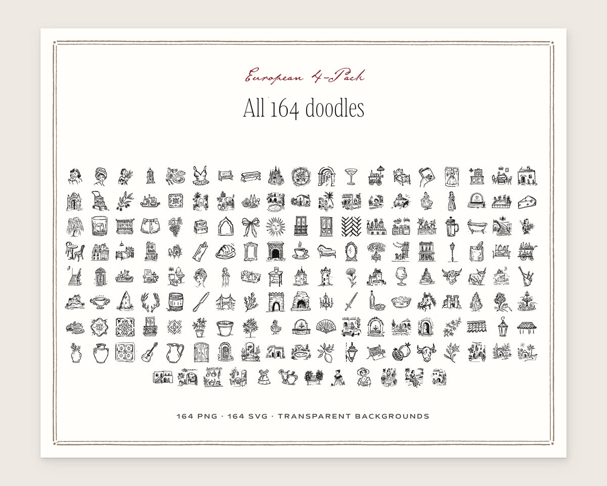 European 4-Pack Doodle Bundle, everything in the set