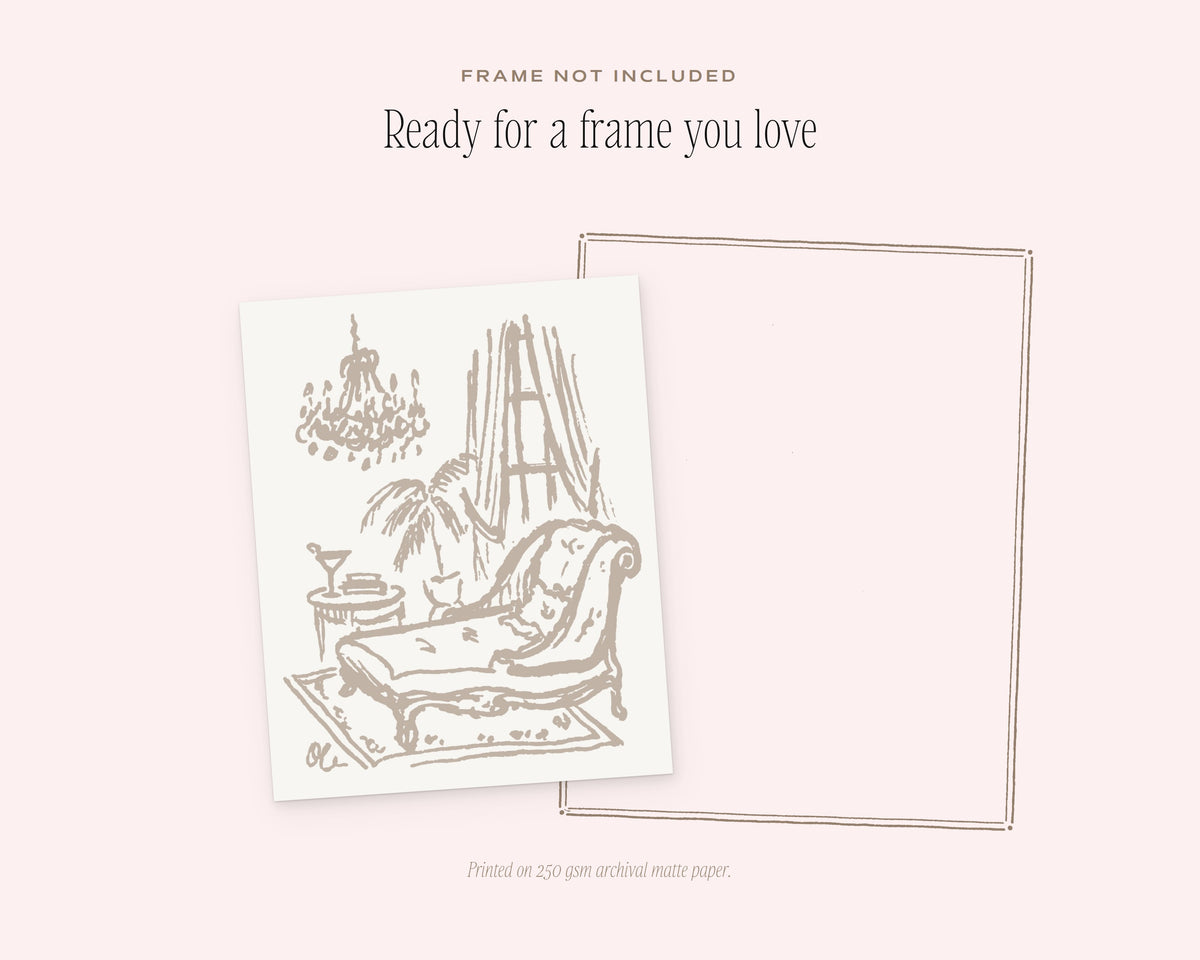 Fainting Couch Art Print, ready for a frame