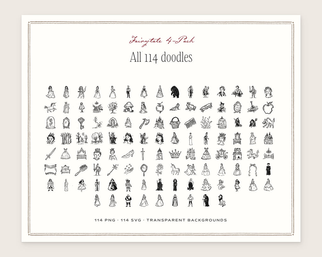 Fairytale 4-Pack Doodle Bundle, everything in the set