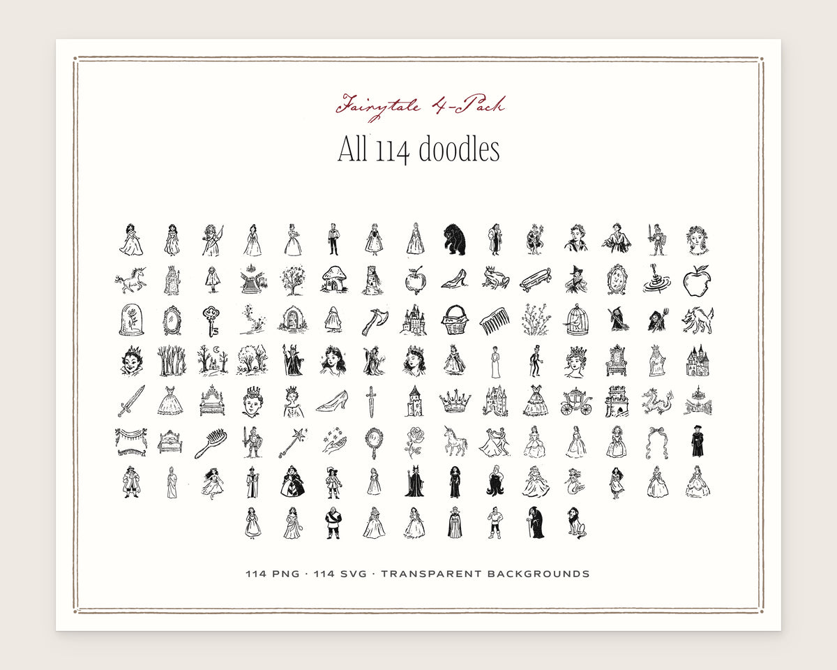 Fairytale 4-Pack Doodle Bundle, everything in the set