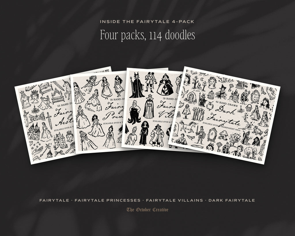 Fairytale 4-Pack Doodle Bundle, the four packs inside