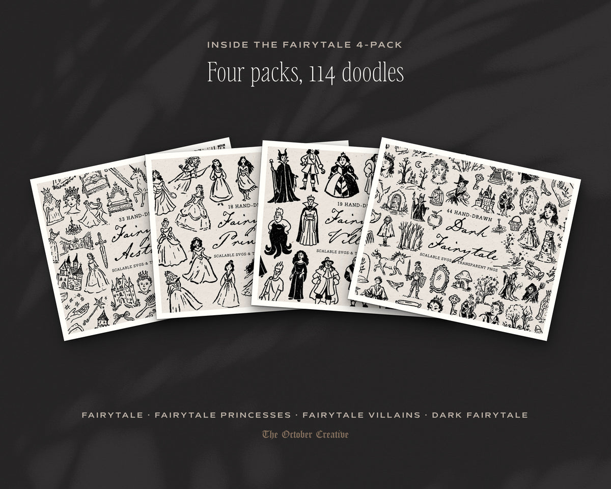 Fairytale 4-Pack Doodle Bundle, the four packs inside