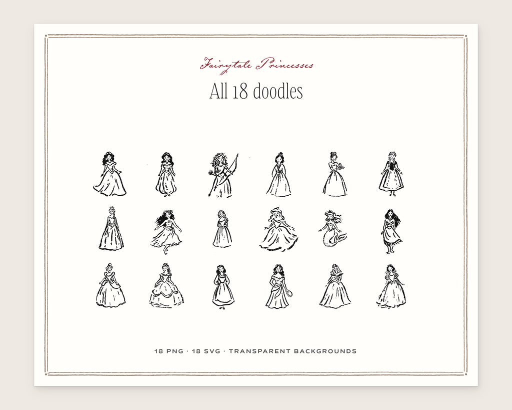 Fairytale Princesses Doodle Pack, everything in the set