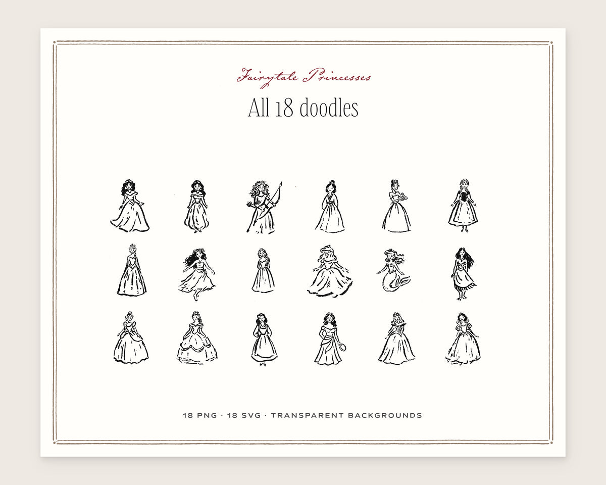 Fairytale Princesses Doodle Pack, everything in the set