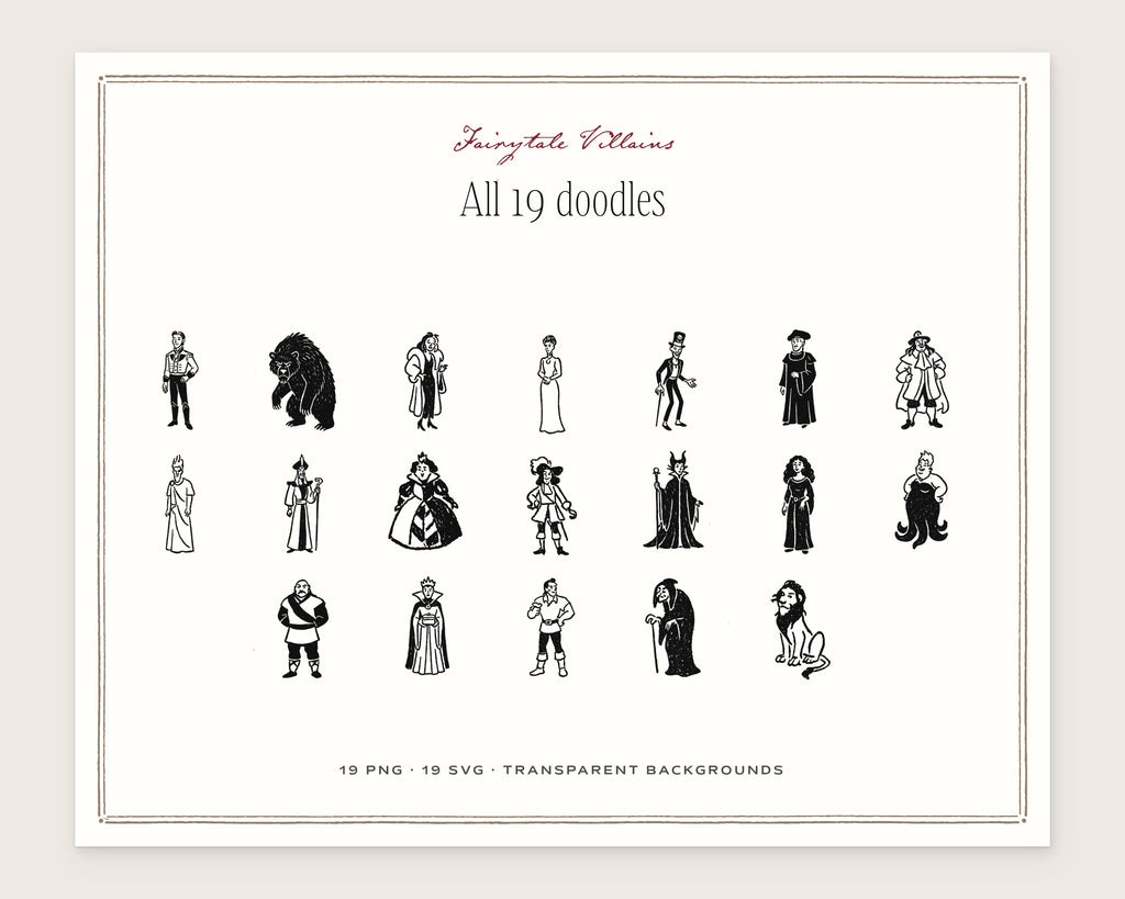 Fairytale Villains Doodle Pack, everything in the set