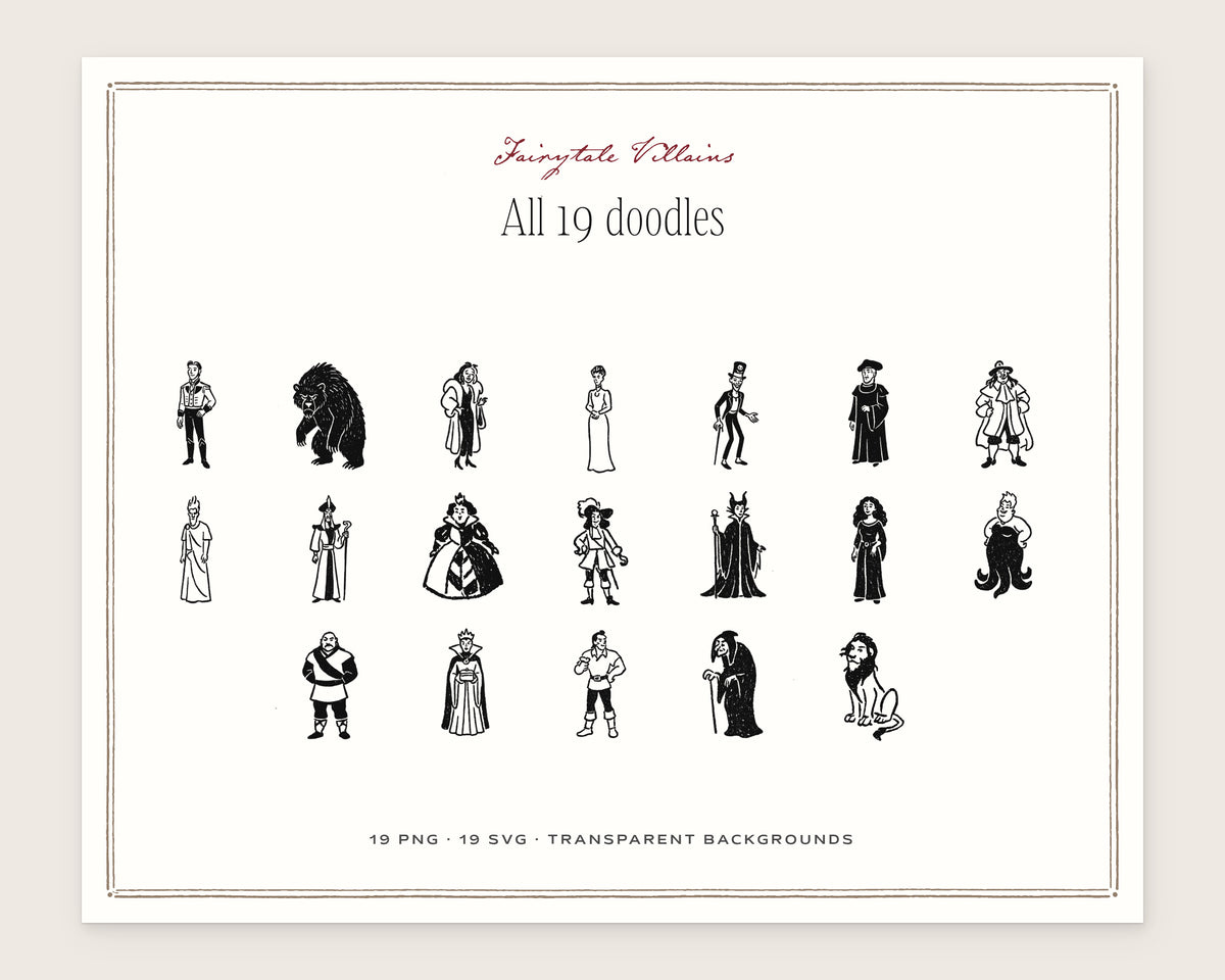 Fairytale Villains Doodle Pack, everything in the set