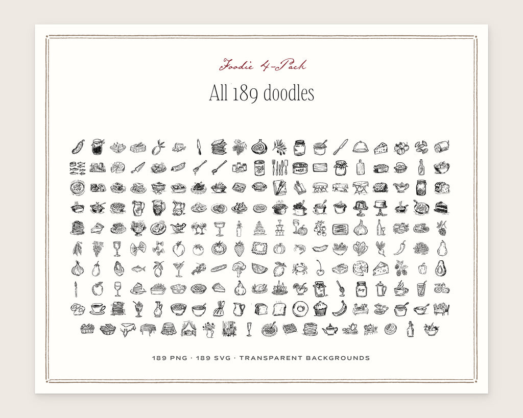 Foodie 4-Pack Doodle Bundle, everything in the set