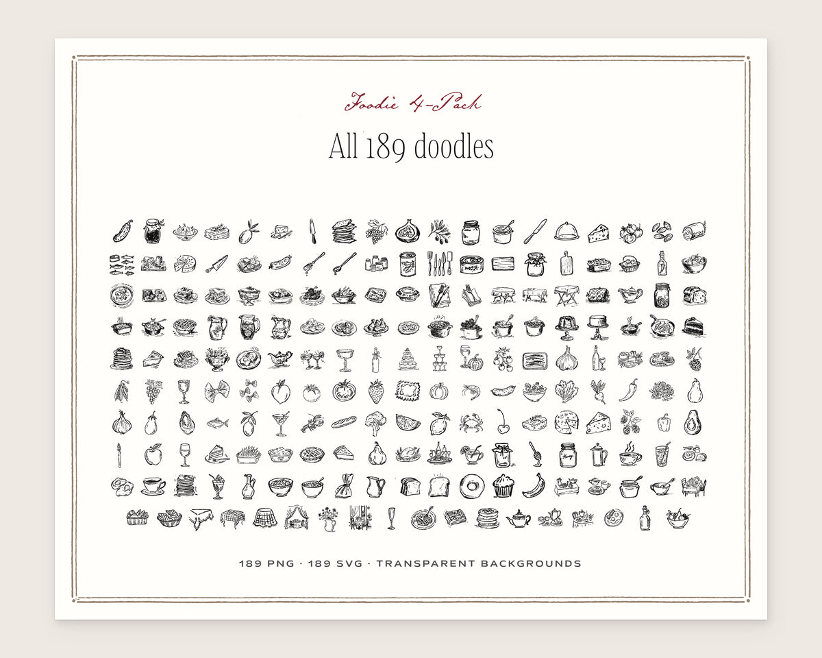 Foodie 4-Pack Doodle Bundle, everything in the set