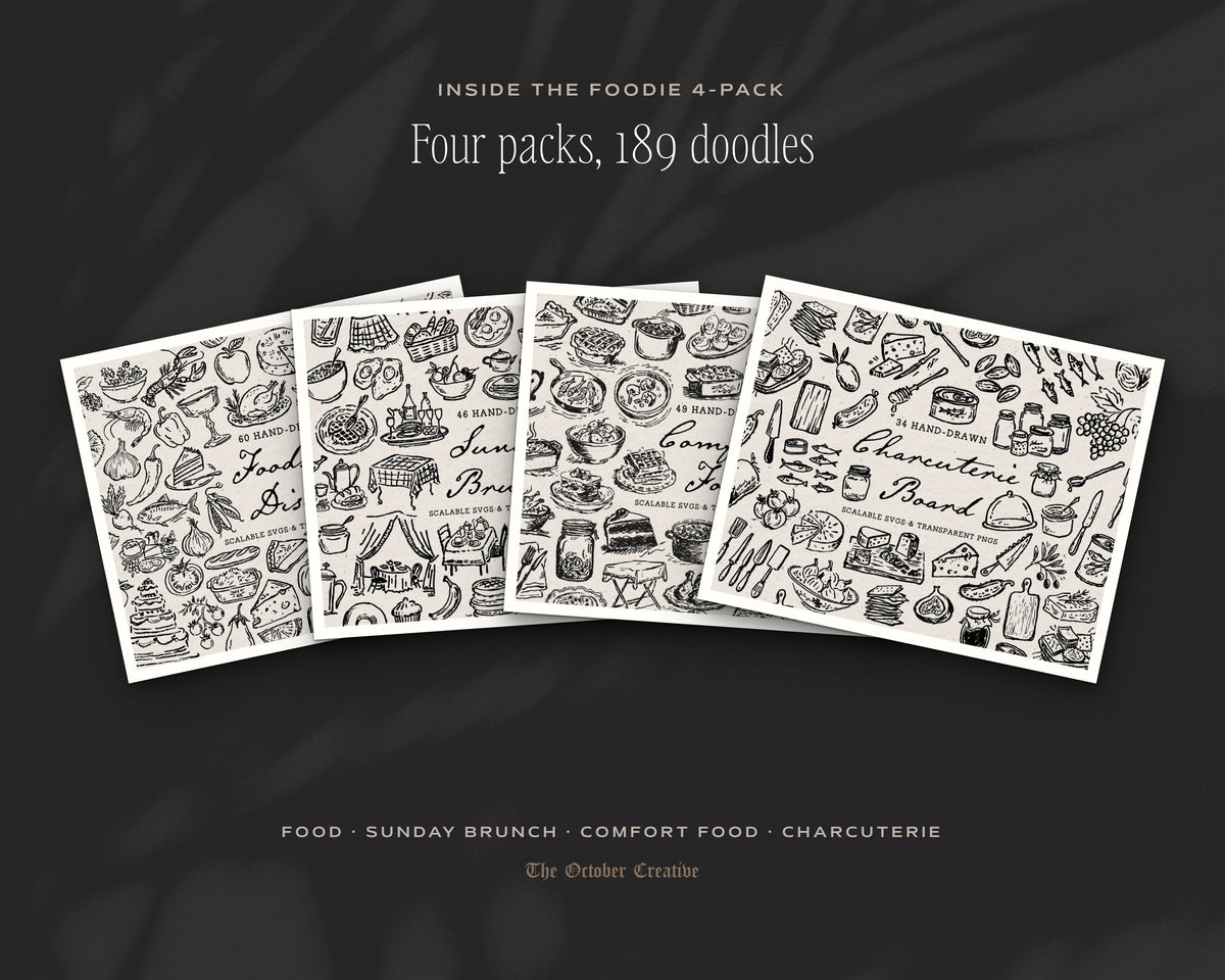 Foodie 4-Pack Doodle Bundle, the four packs inside